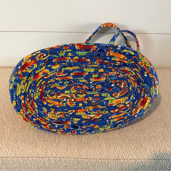 Handmade Coiled Rope Tote Bag - Bright Multicolored Fabric - Picture 4 of 9
